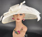 Ivory Sinamay Wide Brim Hat: Rhinestone Bow, Ostrich Feather