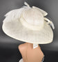 Ivory Sinamay Wide Brim Hat: Rhinestone Bow, Ostrich Feather