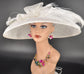White Wide Brim Sinamay Hat: Rhinestone Bow Ostrich Feather Derby Hat
