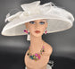 White Wide Brim Sinamay Hat: Rhinestone Bow Ostrich Feather Derby Hat