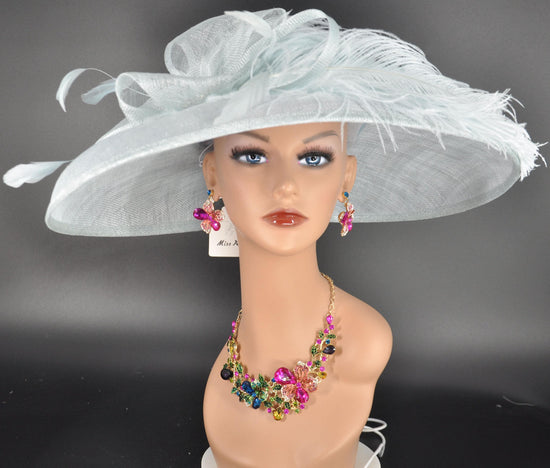 Powder Blue Sinamay Wide Brim Hat: Kentucky Derby, Church, Wedding