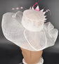 White with Pink Feather Flower Wide Brim Kentucky Derby Hat, Ascot Hat for Wedding Tea Party, Garden Party Hat, Mother of the Bride, Church