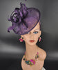 Kentucky Derby Fascinator Hat Feather Floral Sinamay Headband Fascinator Cocktail Purple