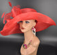 Red Sinamay Kentucky Derby Hat: Wide Brim Wedding Church Hat