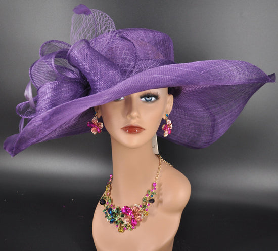 Purple Sinamay Kentucky Derby Hat: Wide Brim Wedding Church Hat