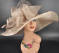 Taupe Sinamay Wide Brim Derby Hat: Oaks, Wedding, Tea Party