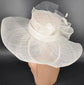 White Wide Brim Sinamay Hat For Easter Day, Wedding, Kentucky Derby Party, Ascort Royal Party,Tea &Garden Party, Mother of the Bride, Church