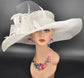 White Wide Brim Sinamay Derby Hat: Oaks, Easter, Wedding