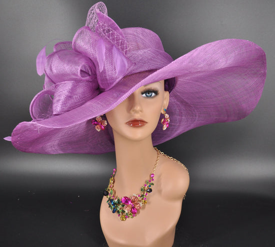 Grape Purple Sinamay Kentucky Derby Hat: Wide Brim Church Hat