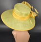 Lime Green Sinamay Derby Hat: Wide Brim Feathered Tea Party Hat