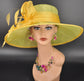 Lime Green Sinamay Derby Hat: Wide Brim Feathered Tea Party Hat