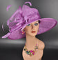 Purple Sinamay Kentucky Derby Hat: Wide Brim Feathered Tea Party Hat