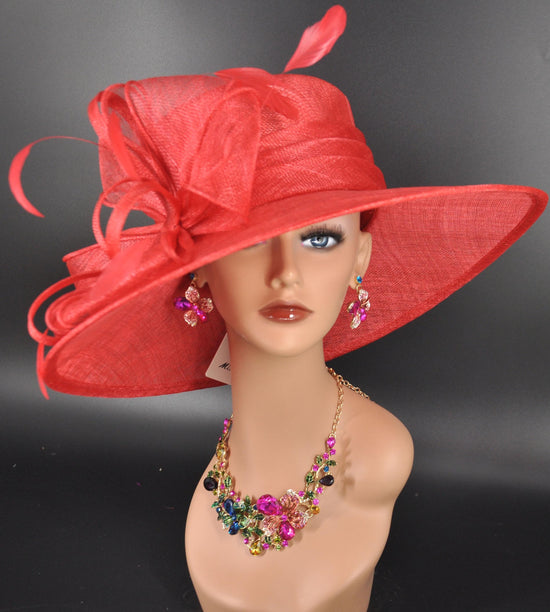 Red Sinamay Wide Brim Hat: Kentucky Derby, Tea Party