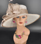Wide Brim Sinamay Kentucky Derby Hat: White & Taupe Formal Fashion