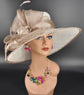 Wide Brim Sinamay Kentucky Derby Hat: White & Taupe Formal Fashion