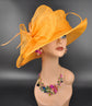 Wide Brim Kentucky Derby Floppy Sinamay Hat With Flowers  Millinery Church  Hat Orange