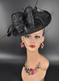 Black Sinamay Fascinator Hat: Derby Race Church Cocktail Headpiece