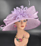 Lilac Sinamay Kentucky Derby Hat: Feather Flower Wide Brim