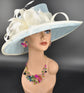 Sinamay Kentucky Derby Hat: Powder Blue Wide Brim Ascot Hat