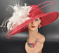 Wide Brim Sinamay Kentucky Derby Hat: Red & White Feather Flower