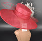 Wide Brim Sinamay Kentucky Derby Hat: Red & White Feather Flower