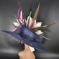 Navy Kentucky Derby Hat: Pink Flower, Peacock Feathers, Wide Brim