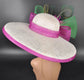 Wide Brim Sinamay Derby Hat: Feather Flower, Big Bows