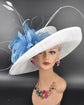 Sinamay Kentucky Derby Hat: White Wide Brim Feathered Ascot Hat