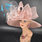 Blush Pink Sinamay Kentucky Derby Hat: Floral Tea Party Wide Brim