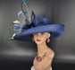 Navy Blue Sinamay Kentucky Derby Hat: Wide Brim Feathered Church Hat