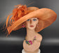 Orange Feather Flower Sinamay Derby Hat: Wide Brim Church Hat