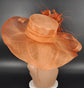 Orange Feather Flower Sinamay Derby Hat: Wide Brim Church Hat