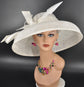 White Wide Brim Sinamay Hat: Audrey Hepburn Style Kentucky Derby