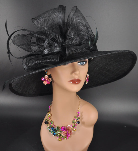 Black Wide Brim Sinamay Hat: DerbyTea Party Fashion