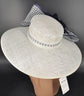 White Sinamay Kentucky Derby Hat: Navy Blue Feather Flower