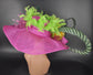 Fuchsia Pink Wide-Brim Sinamay Hat: Kentucky Derby Feather Floral