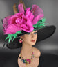 Wide Brim Sinamay Kentucky Derby Hat: Black, Green, Fuchsia, Pink