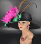 Wide Brim Sinamay Kentucky Derby Hat: Black, Green, Fuchsia, Pink