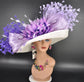 Ivory Sinamay Kentucky Derby Hat: Purple Lavender Feather Wedding Hat