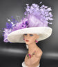 Ivory Sinamay Kentucky Derby Hat: Purple Lavender Feather Wedding Hat