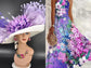 Ivory Sinamay Kentucky Derby Hat: Purple Lavender Feather Wedding Hat