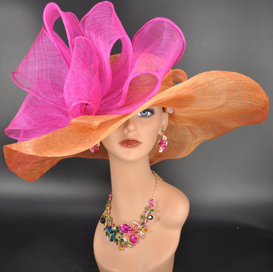 Orange Sinamay Derby Hat: Wide Brim Church, Tea Party, Wedding