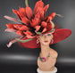 Red Sinamay Wide Brim Kentucky Derby Hat: Feather Flower Wedding Tea Party