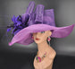 Mix Purple Wide-Brim  Sinamay Hat Feather Flower,Powder Blue Bows Elegant Statement Design Perfect for Kentucky Derby Party Formal Events