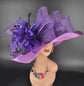Mix Purple Wide-Brim  Sinamay Hat Feather Flower,Powder Blue Bows Elegant Statement Design Perfect for Kentucky Derby Party Formal Events