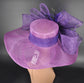 Mix Purple Wide-Brim  Sinamay Hat Feather Flower,Powder Blue Bows Elegant Statement Design Perfect for Kentucky Derby Party Formal Events
