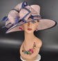 Blush Dusty Pink Navy Blue Wide Brim Kentucky Derby Hat, Ascot Hat for Wedding & Tea Party, Garden Party Hat, Mother of the Bride, Church