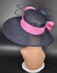 Sinamay Kentucky Derby Hat: Navy Blue Wide Brim with Hot Pink Rhinestones