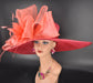 Coral Feather Derby Hat: Wide Brim Sinamay Ascot Hat