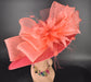 Coral Feather Derby Hat: Wide Brim Sinamay Ascot Hat